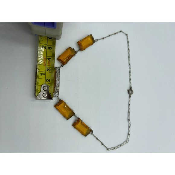 Antique Deco Sterling & Amber Czech Glass Festoon - Picture 7 of 9